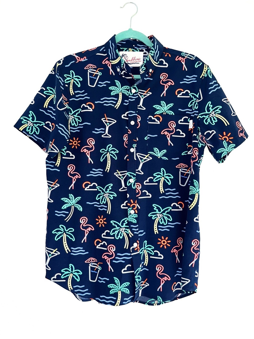 Chubbies Men’s The Neon Light Performance Friday Shirt Wore 1X Buttons  Blue MD